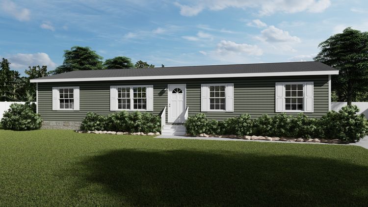 The LEGEND 28X56 3 BR Exterior. This Manufactured Mobile Home features 3 bedrooms and 2 baths.