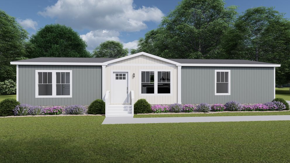 The LEAN ON ME Exterior. This Manufactured Mobile Home features 3 bedrooms and 2 baths.