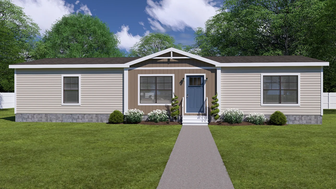 The LIZZIE Exterior. This Manufactured Mobile Home features 3 bedrooms and 2 baths.