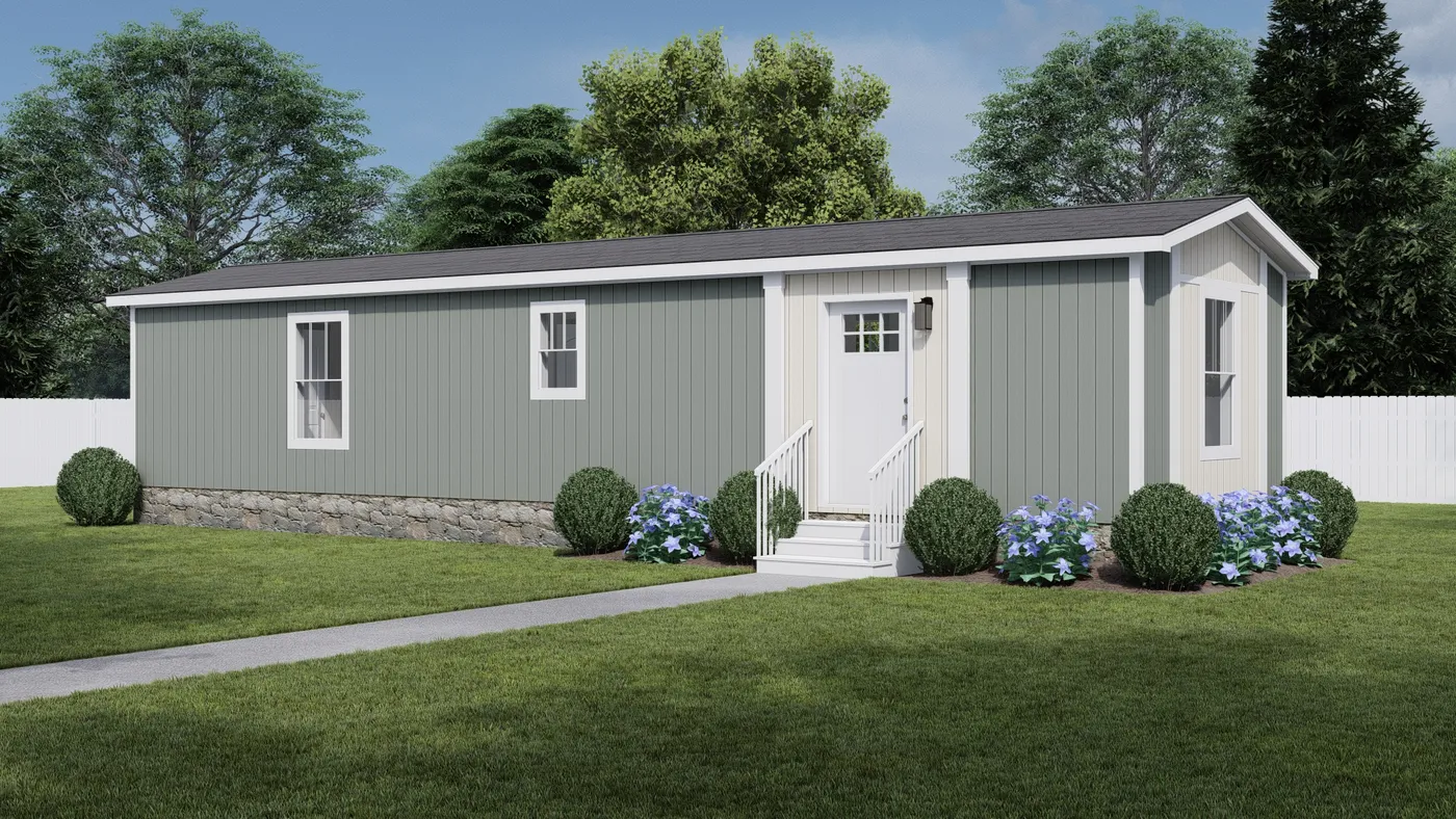 The SATISFACTION Exterior. This Manufactured Mobile Home features 2 bedrooms and 1 bath.
