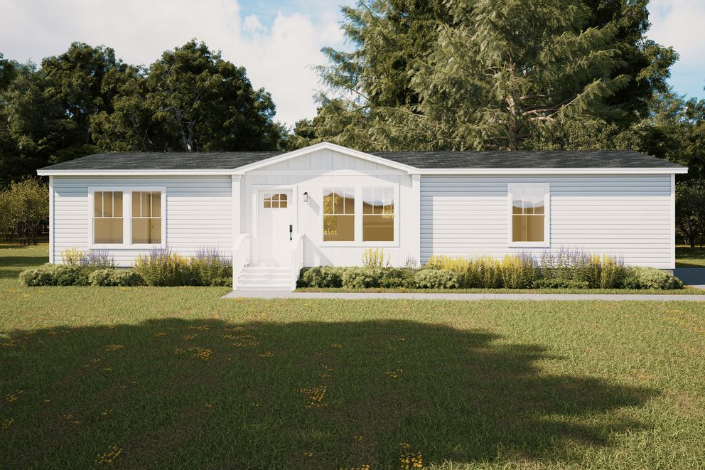 The LEAN ON ME Exterior. This Manufactured Mobile Home features 3 bedrooms and 2 baths.
