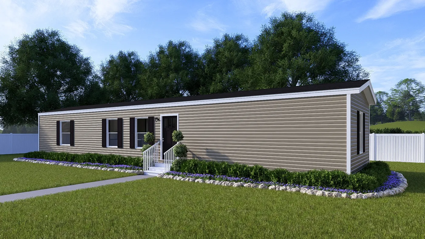 The INTUITION Exterior in Clay Vinyl. This Manufactured Mobile Home features 3 bedrooms and 2 baths.