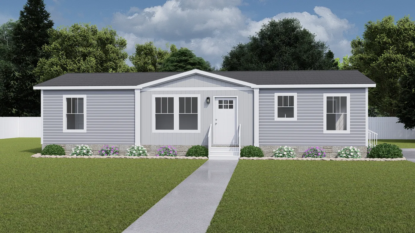 The HERE COMES THE SUN Exterior. This Manufactured Mobile Home features 3 bedrooms and 2 baths.