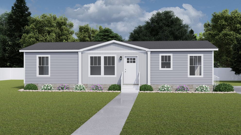 The HERE COMES THE SUN Exterior. This Manufactured Mobile Home features 3 bedrooms and 2 baths.