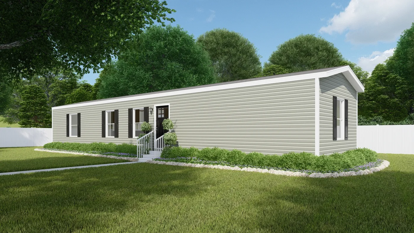 The THE INTUITION Exterior with Olive Vinyl. This Manufactured Mobile Home features 3 bedrooms and 2 baths.