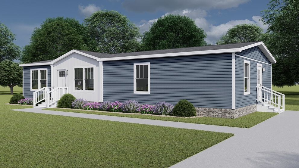 The LET IT BE Exterior. This Manufactured Mobile Home features 3 bedrooms and 2 baths.