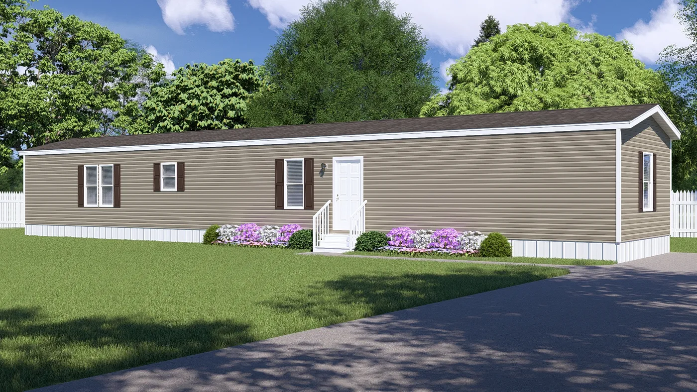 The THE ANNIVERSARY 76 Exterior. This Manufactured Mobile Home features 3 bedrooms and 2 baths.