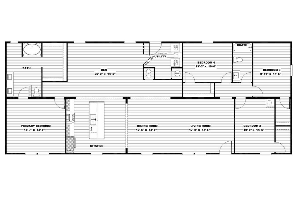 The EVEREST Exterior. This Manufactured Mobile Home features 4 bedrooms and 2 baths.