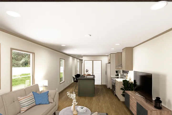 The CORTES Exterior. This Manufactured Mobile Home features 2 bedrooms and 2 baths.