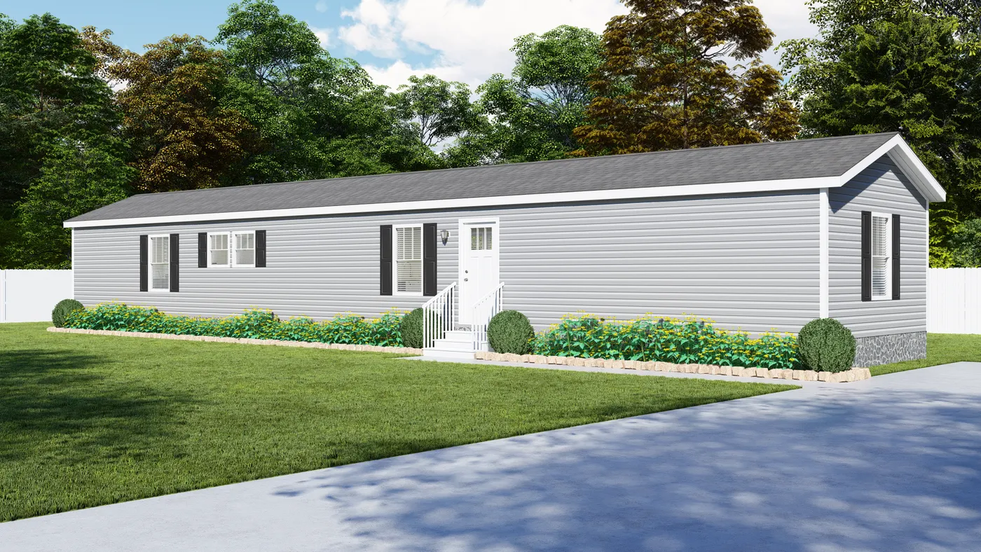 The 5404 "FONTANA" 7616 Exterior. This Manufactured Mobile Home features 3 bedrooms and 2 baths.