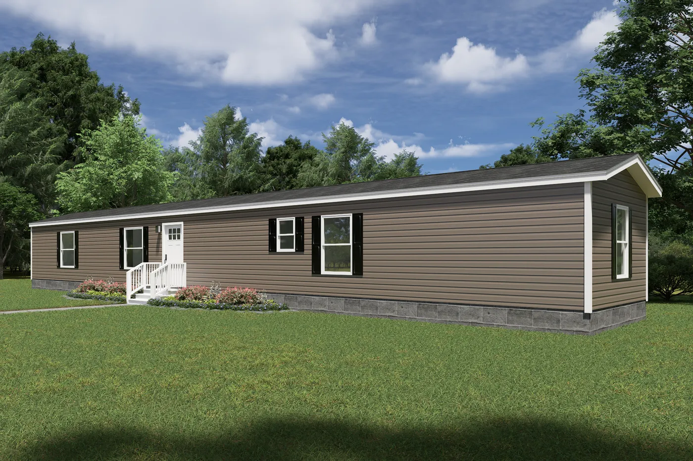 The VOYAGE Exterior. This Manufactured Mobile Home features 3 bedrooms and 2 baths.