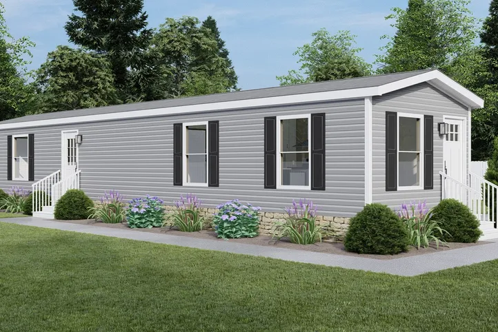 The CORTES Exterior. This Manufactured Mobile Home features 2 bedrooms and 2 baths.