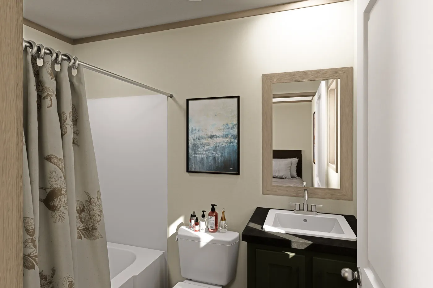 The CORTES Exterior. This Manufactured Mobile Home features 2 bedrooms and 2 baths.