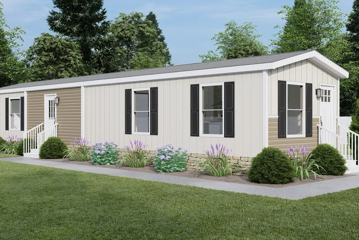 The CORTES Exterior. This Manufactured Mobile Home features 2 bedrooms and 2 baths.