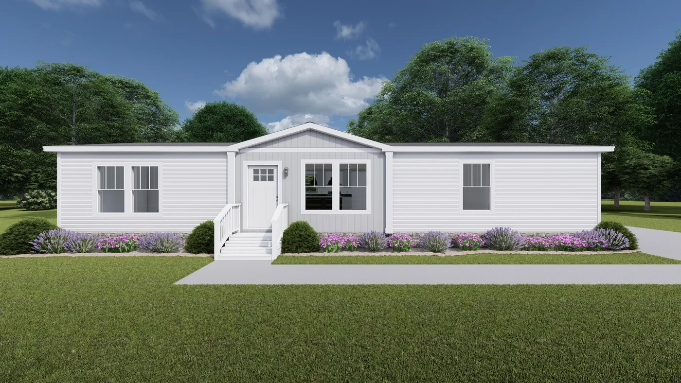 The WONDERFUL WORLD Exterior. This Manufactured Mobile Home features 3 bedrooms and 2 baths.