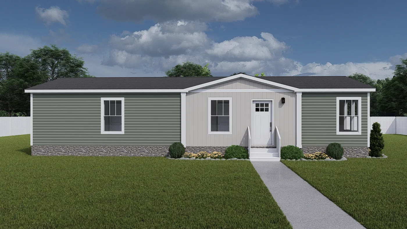 The THREE LITTLE BIRDS Exterior. This Manufactured Mobile Home features 3 bedrooms and 2 baths.