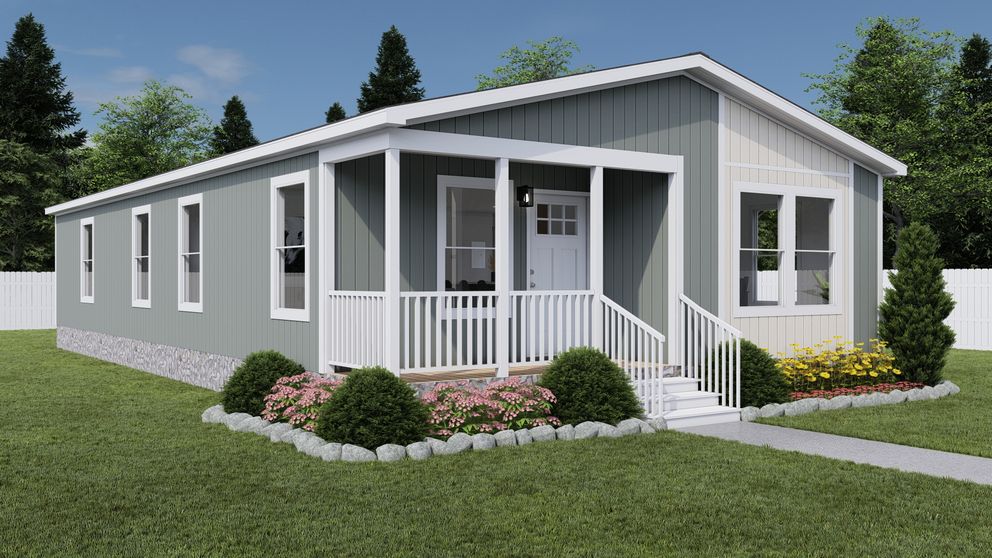 The JOHNNY B GOODE Exterior. This Modular Home features 3 bedrooms and 2 baths.
