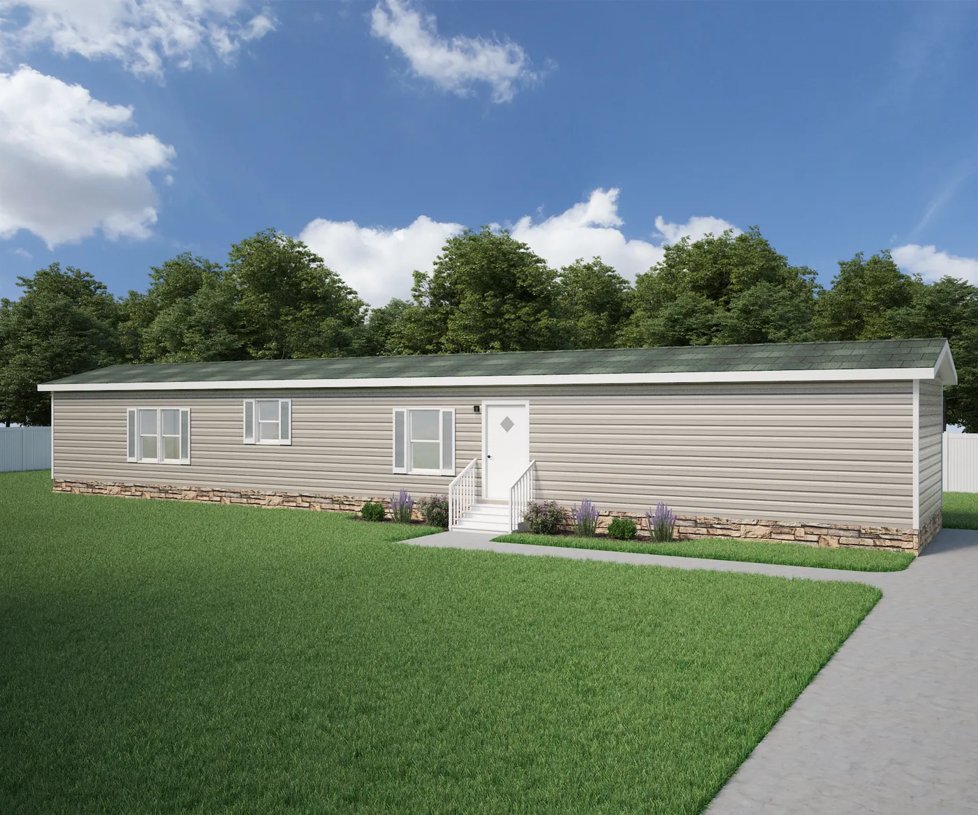 The THE ANNIVERSARY Exterior. This Manufactured Mobile Home features 3 bedrooms and 2 baths.
