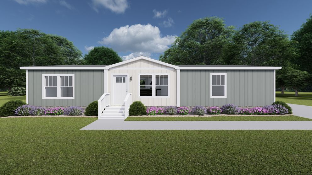 The WONDERFUL WORLD Exterior. This Manufactured Mobile Home features 3 bedrooms and 2 baths.