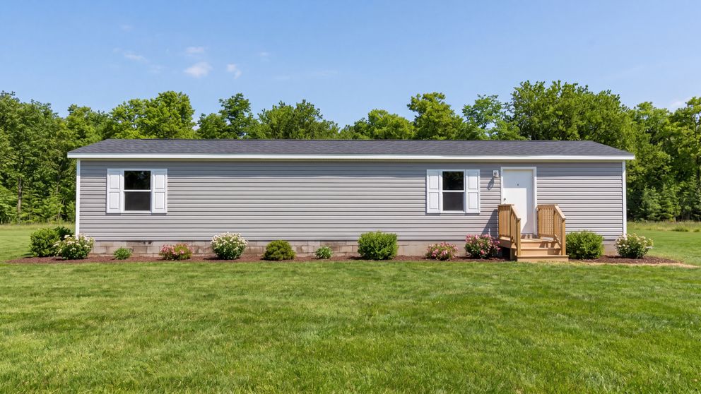 The ELM Exterior. This Manufactured Mobile Home features 2 bedrooms and 1 bath.