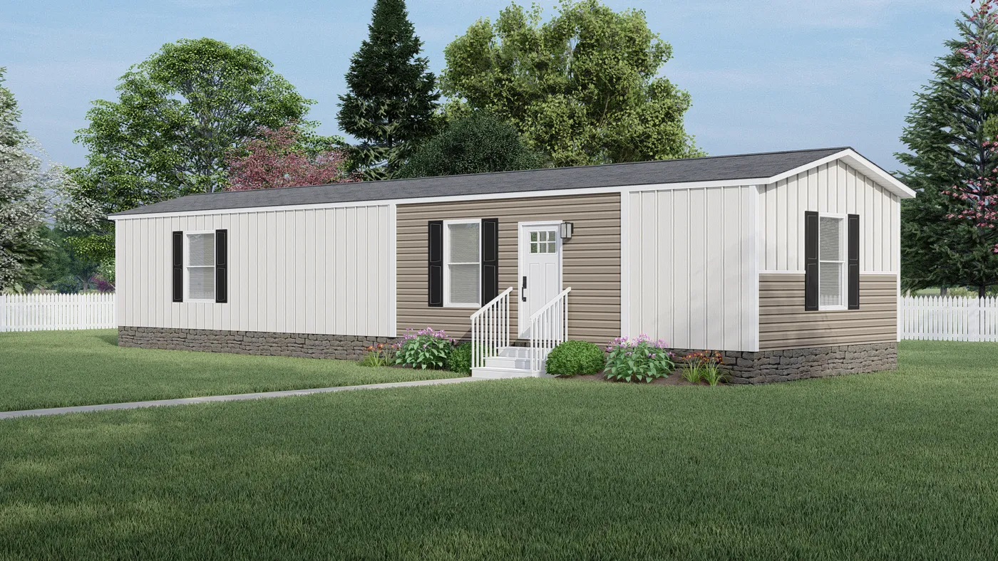 The LEWIS Exterior. This Manufactured Mobile Home features 2 bedrooms and 2 baths.