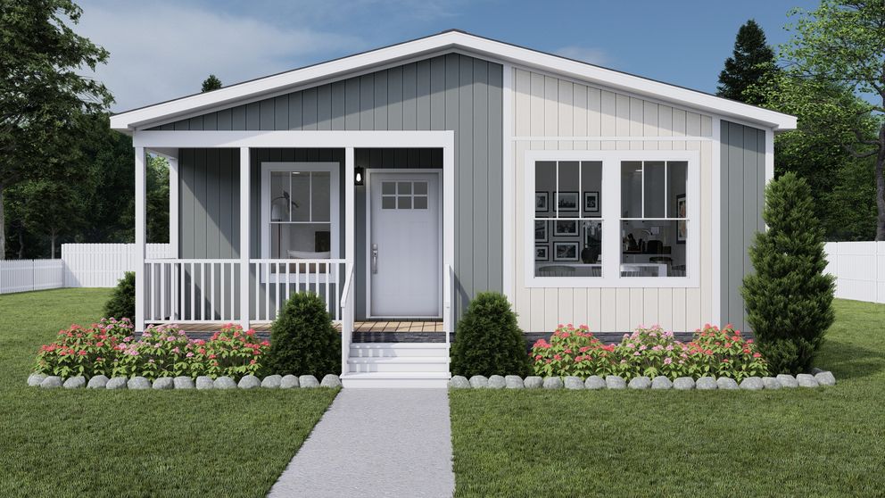 The STAYIN' ALIVE Exterior. This Manufactured Mobile Home features 3 bedrooms and 2 baths.