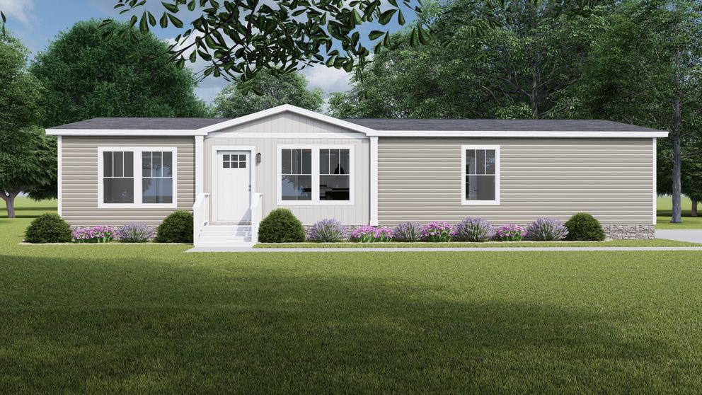 The LET IT BE Exterior. This Manufactured Mobile Home features 3 bedrooms and 2 baths.
