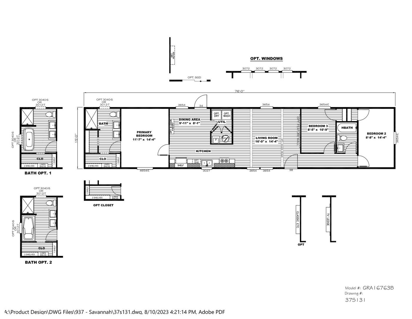 The GRAND LIVING 76B. This Home features 3 bedrooms and 2 baths.