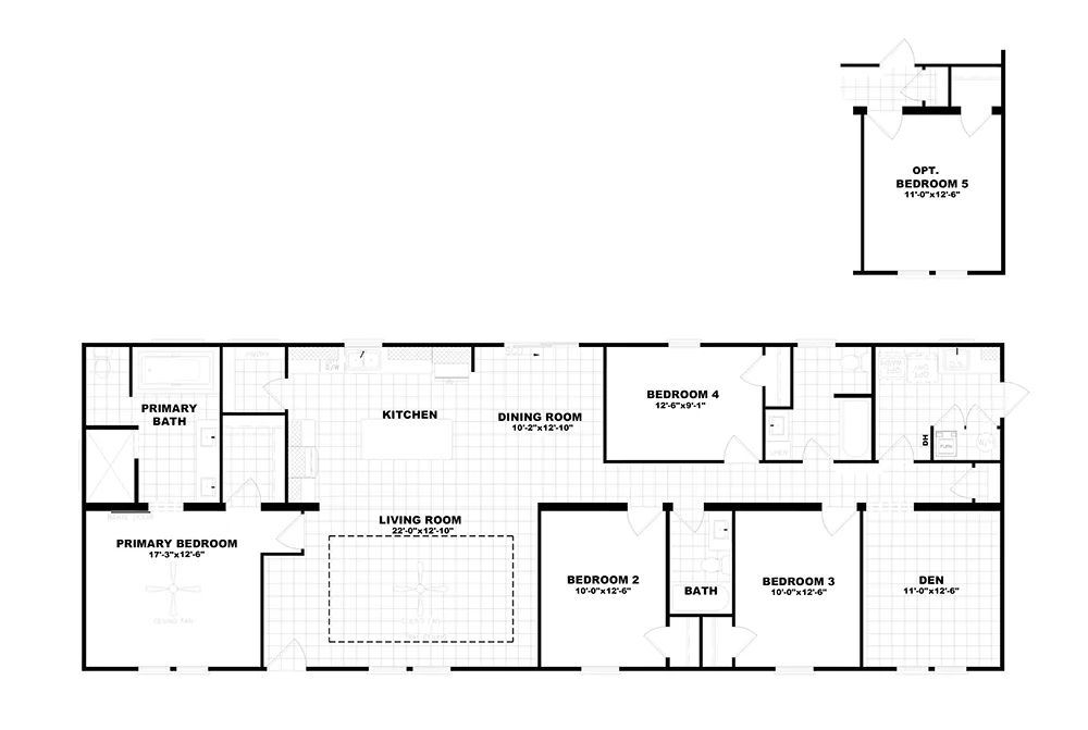 The THE FUJI Floor Plan. This Manufactured Mobile Home features 4 bedrooms and 3 baths.