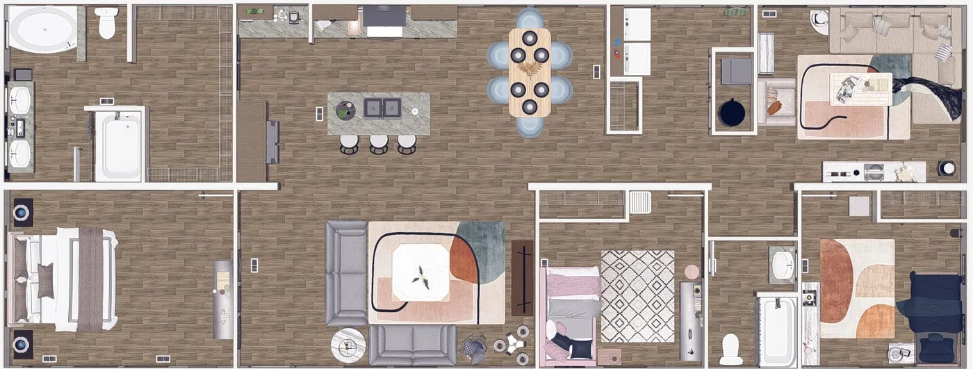 The SEVIER Floor Plan. This Manufactured Mobile Home features 4 bedrooms and 3 baths.