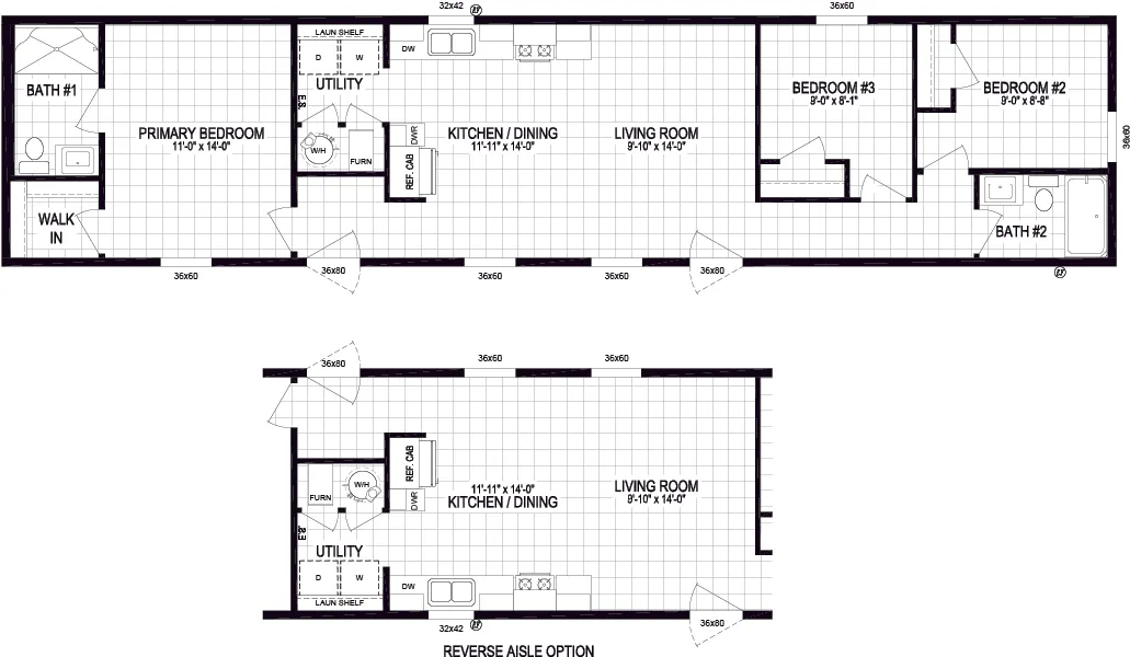 The 6616-SW022 Floor Plan. This Manufactured Mobile Home features 3 bedrooms and 2 baths.