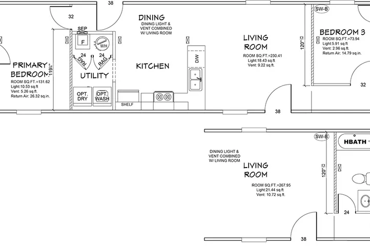 The LEGEND 14X66 Floor Plan. This Manufactured Mobile Home features 3 bedrooms and 2 baths.