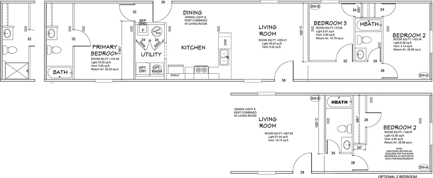 The LEGEND 14X66 Floor Plan. This Manufactured Mobile Home features 3 bedrooms and 2 baths.