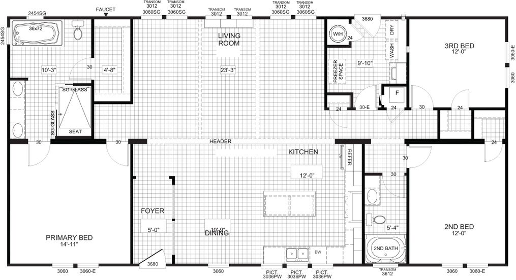 The THE SUMNER Floor Plan. This Manufactured Mobile Home features 3 bedrooms and 2 baths.