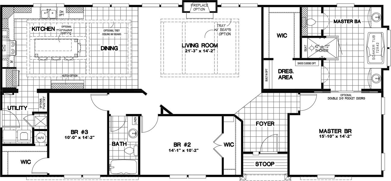 The 2483 THE SANIBEL MOD Floor Plan. This Modular Home features 3 bedrooms and 2 baths.