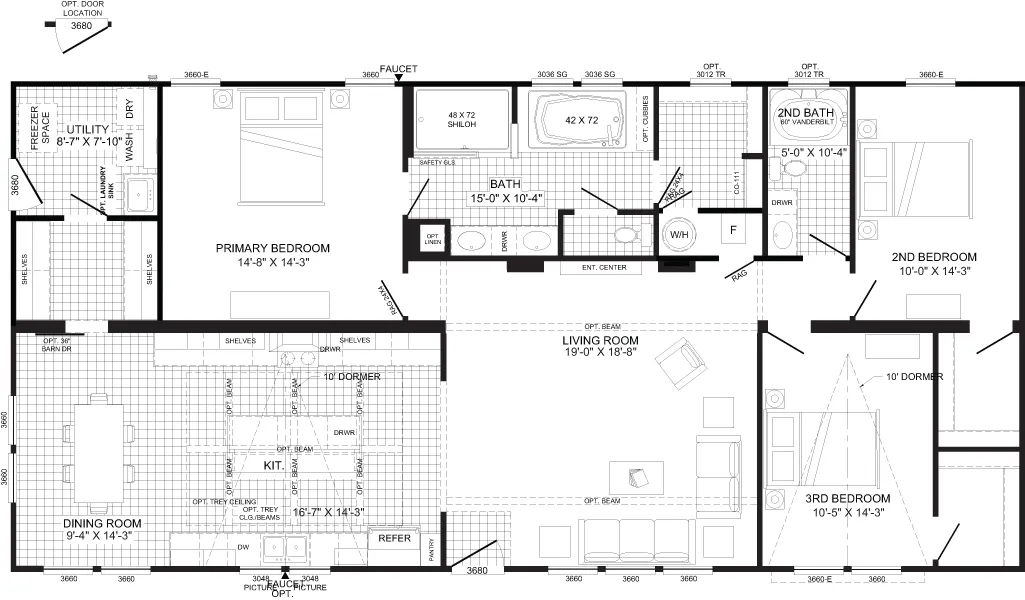The THE LIZA JANE Floor Plan. This Manufactured Mobile Home features 3 bedrooms and 2 baths.
