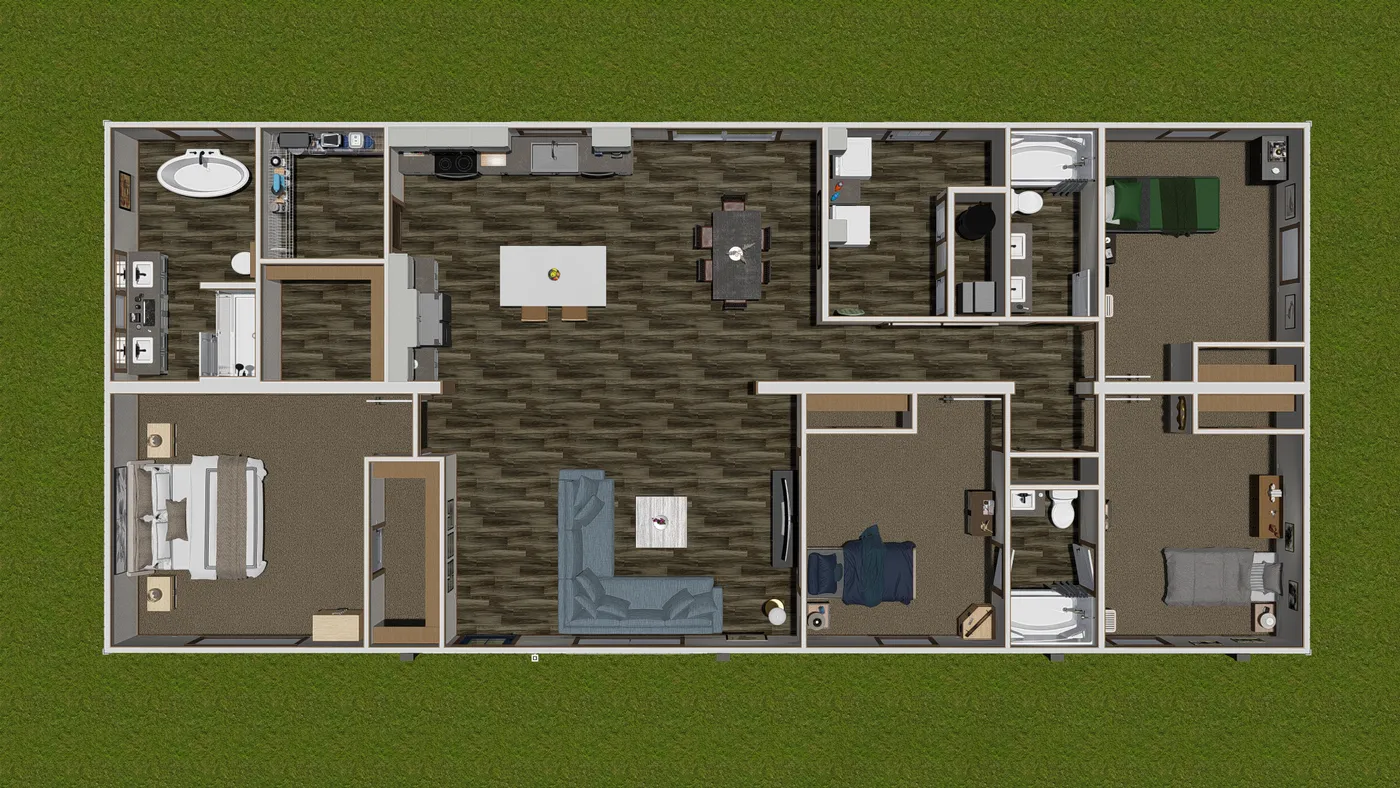 The EVERETT ELITE 3D Floor Plan. This Manufactured Mobile Home features 4 bedrooms and 3 baths.