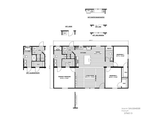 The BENJAMIN Floor Plan. This Manufactured Mobile Home features 3 bedrooms and 2 baths.