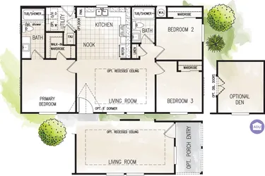 The FAIRPOINT 24403A Floor Plan. This Manufactured Mobile Home features 3 bedrooms and 2 baths.