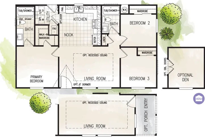 The FAIRPOINT 24403A Floor Plan. This Manufactured Mobile Home features 3 bedrooms and 2 baths.