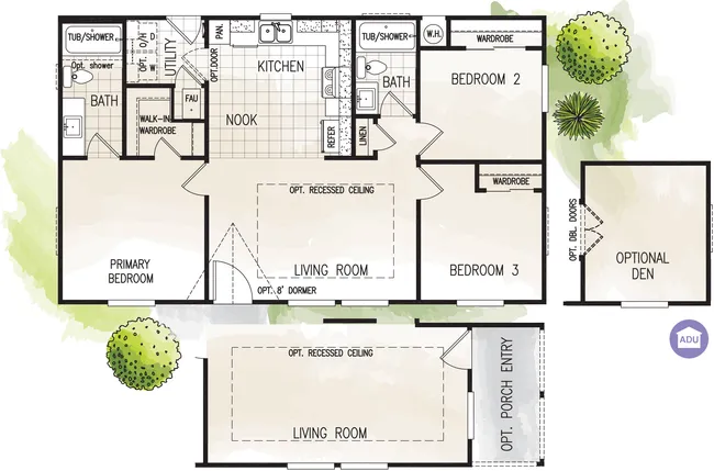 The FAIRPOINT 24403A Floor Plan. This Manufactured Mobile Home features 3 bedrooms and 2 baths.