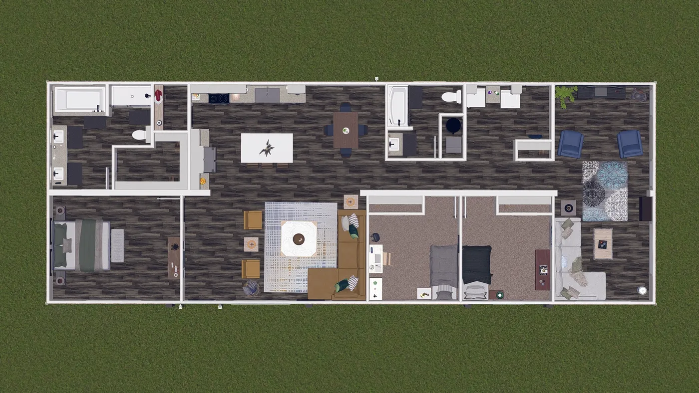 The FARM 3 FLEX DEN Floor Plan. This Manufactured Mobile Home features 3 bedrooms and 2 baths.