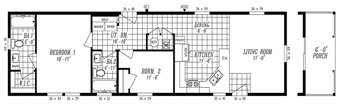 The 1007 COLUMBIA RIVER Floor Plan. This Manufactured Mobile Home features 2 bedrooms and 2 baths.