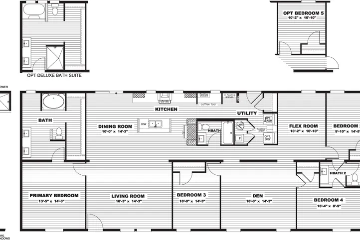 The SUMMIT Floor Plan. This Manufactured Mobile Home features 4 bedrooms and 3 baths.