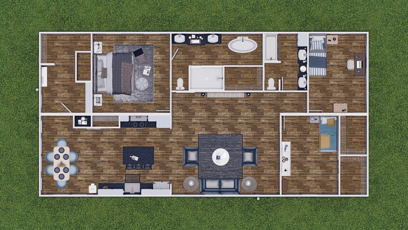 The MOUNTAIN BREEZE 3260 Floor Plan. This Manufactured Mobile Home features 3 bedrooms and 2 baths.