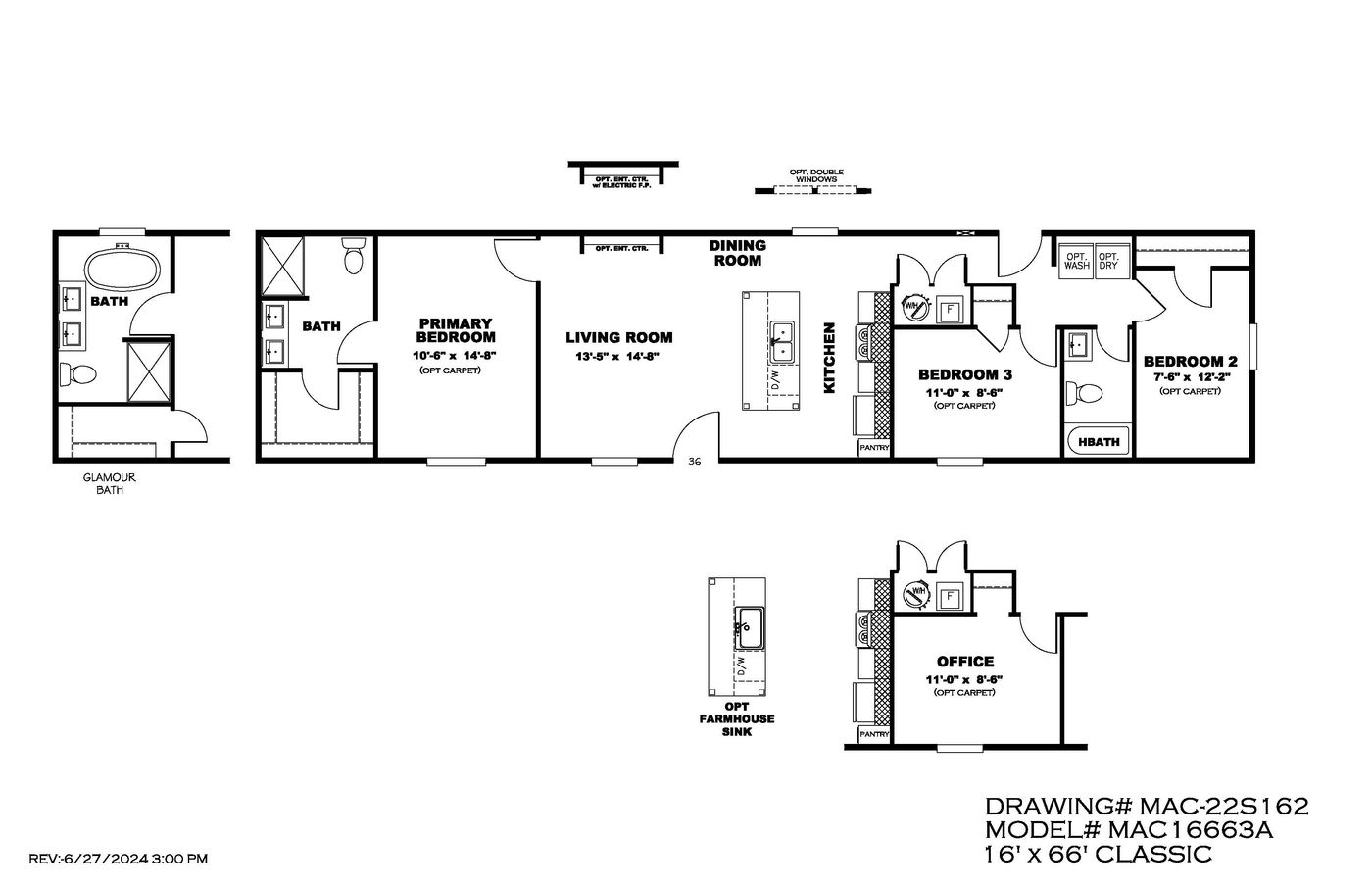 The MAYNARDVILLE CLASSIC 66 Floor Plan. This Manufactured Mobile Home features 3 bedrooms and 2 baths.