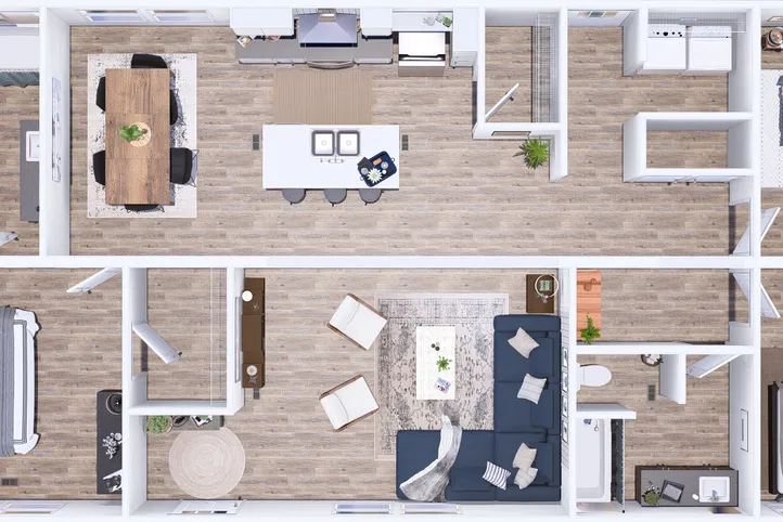 The REVEAL 3D Floor Plan. This Manufactured Mobile Home features 3 bedrooms and 2 baths.