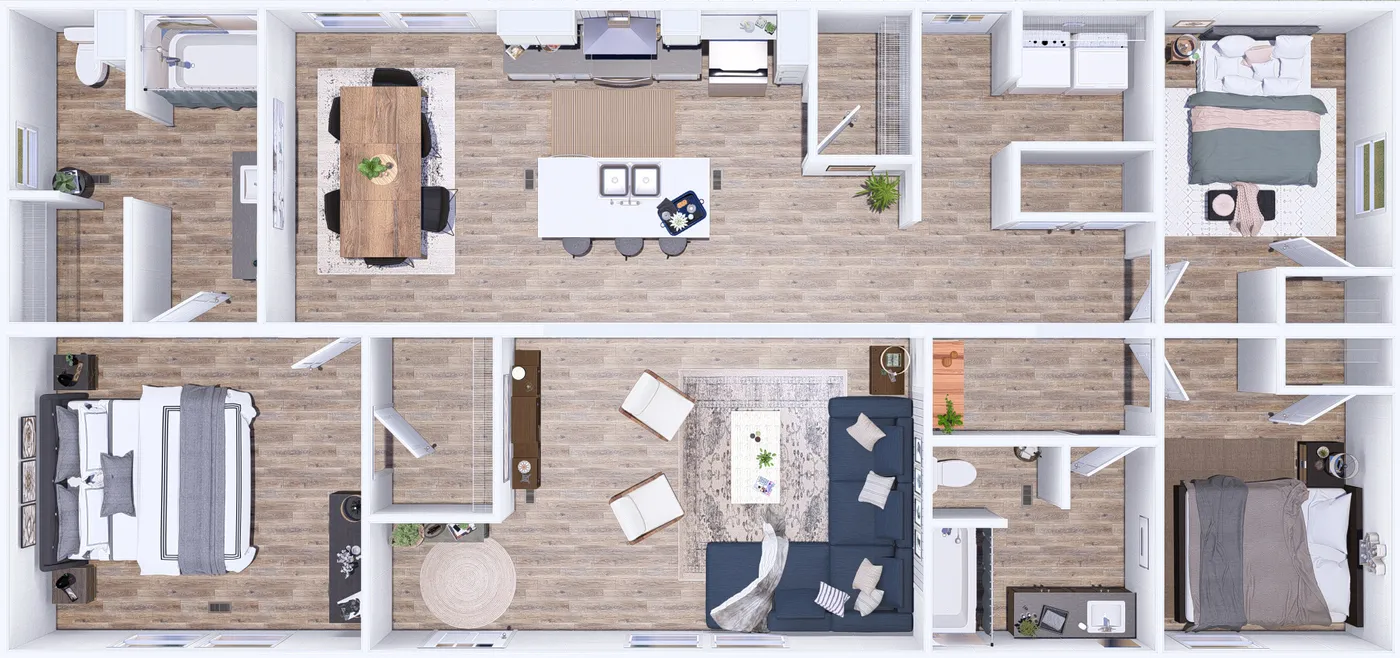 The REVEAL 3D Floor Plan. This Manufactured Mobile Home features 3 bedrooms and 2 baths.