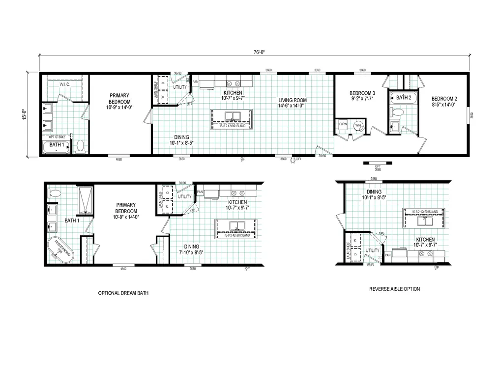 The 7616-4700 THE PULSE Floor Plan. This Manufactured Mobile Home features 3 bedrooms and 2 baths.