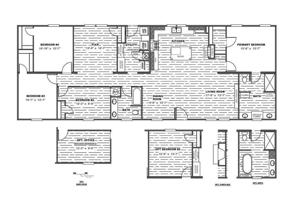 The FARMHOUSE BREEZE 72 Floor Plan. This Manufactured Mobile Home features 4 bedrooms and 2 baths.